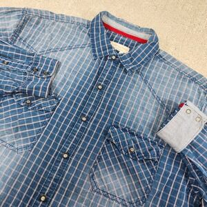 Vintage The Territory Ahead Shirt Men Large Denim Pearl Snap Chambray Sunwashed